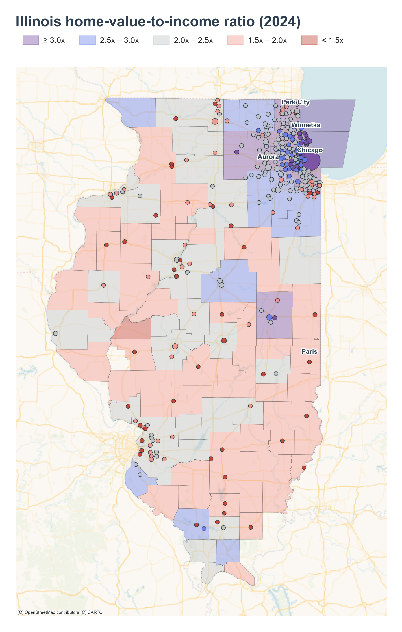 County choropleth with place markers