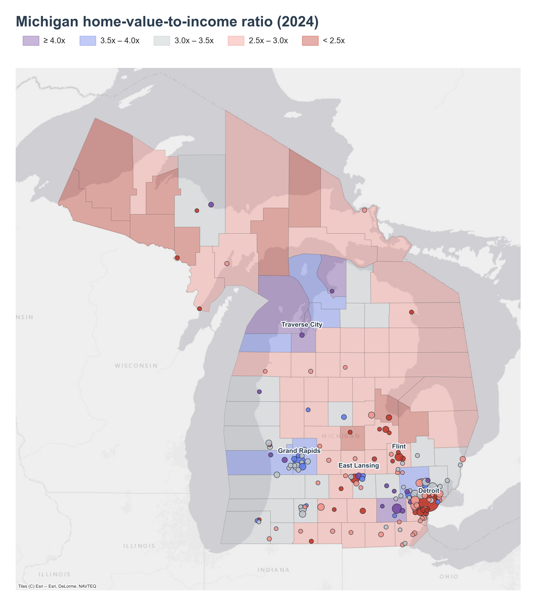 County choropleth with place markers