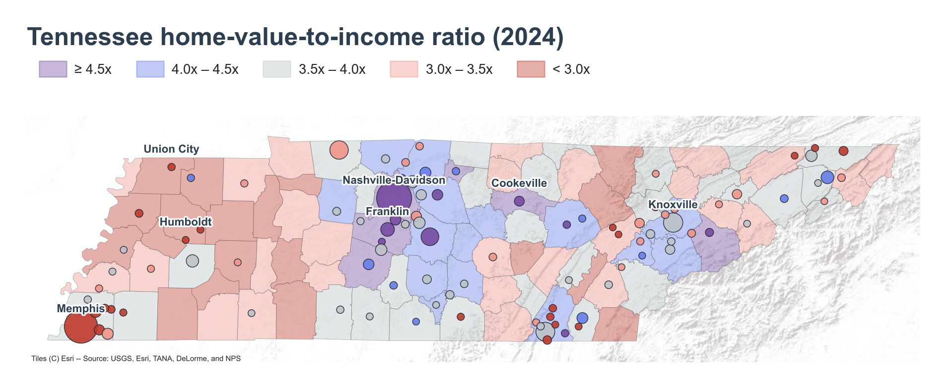 County choropleth with place markers