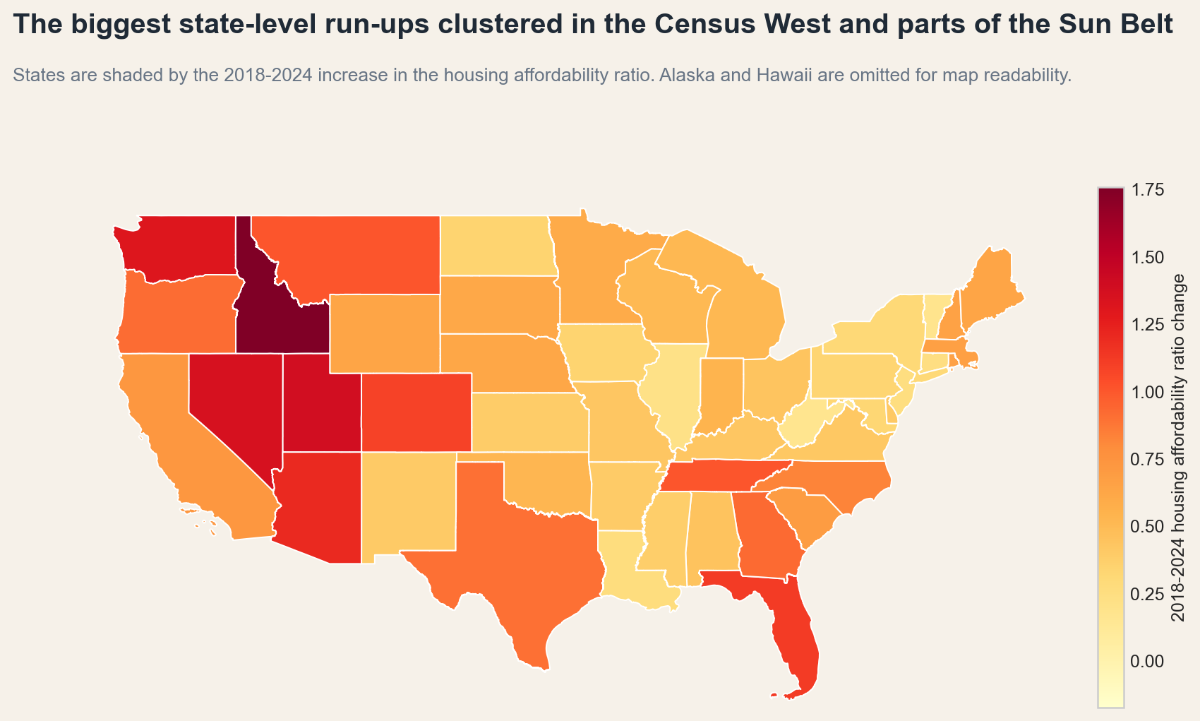 State-level housing affordability ratio change from 2018 to 2024
