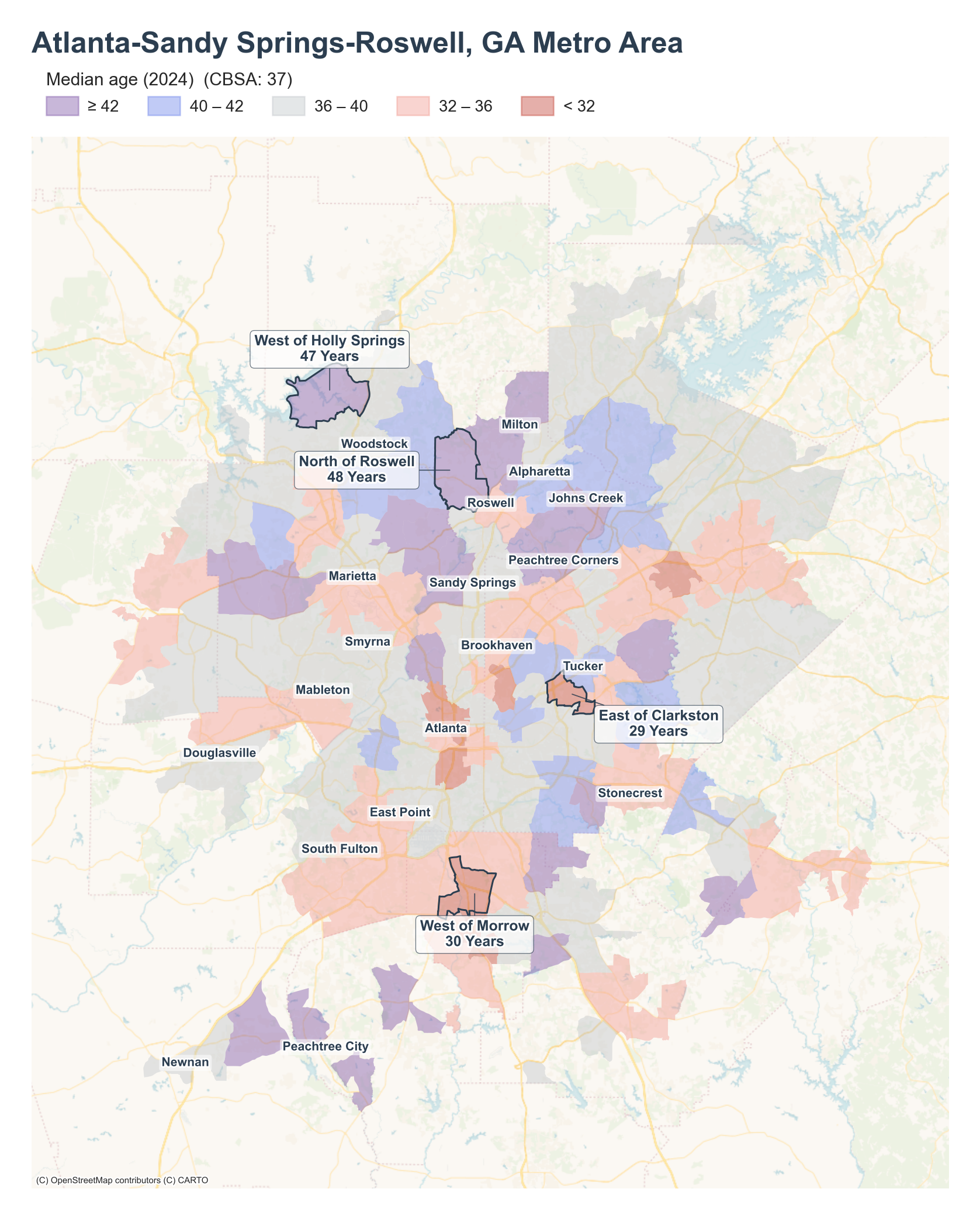 Median age (2024) by neighborhood across the Atlanta metro