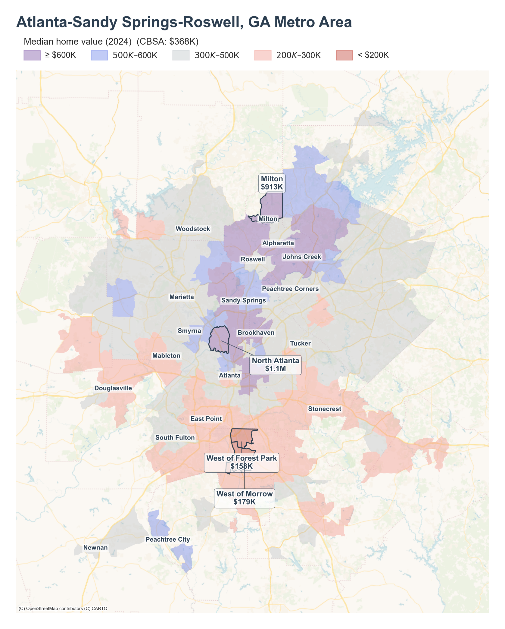 Median home value (2024) by neighborhood across the Atlanta metro