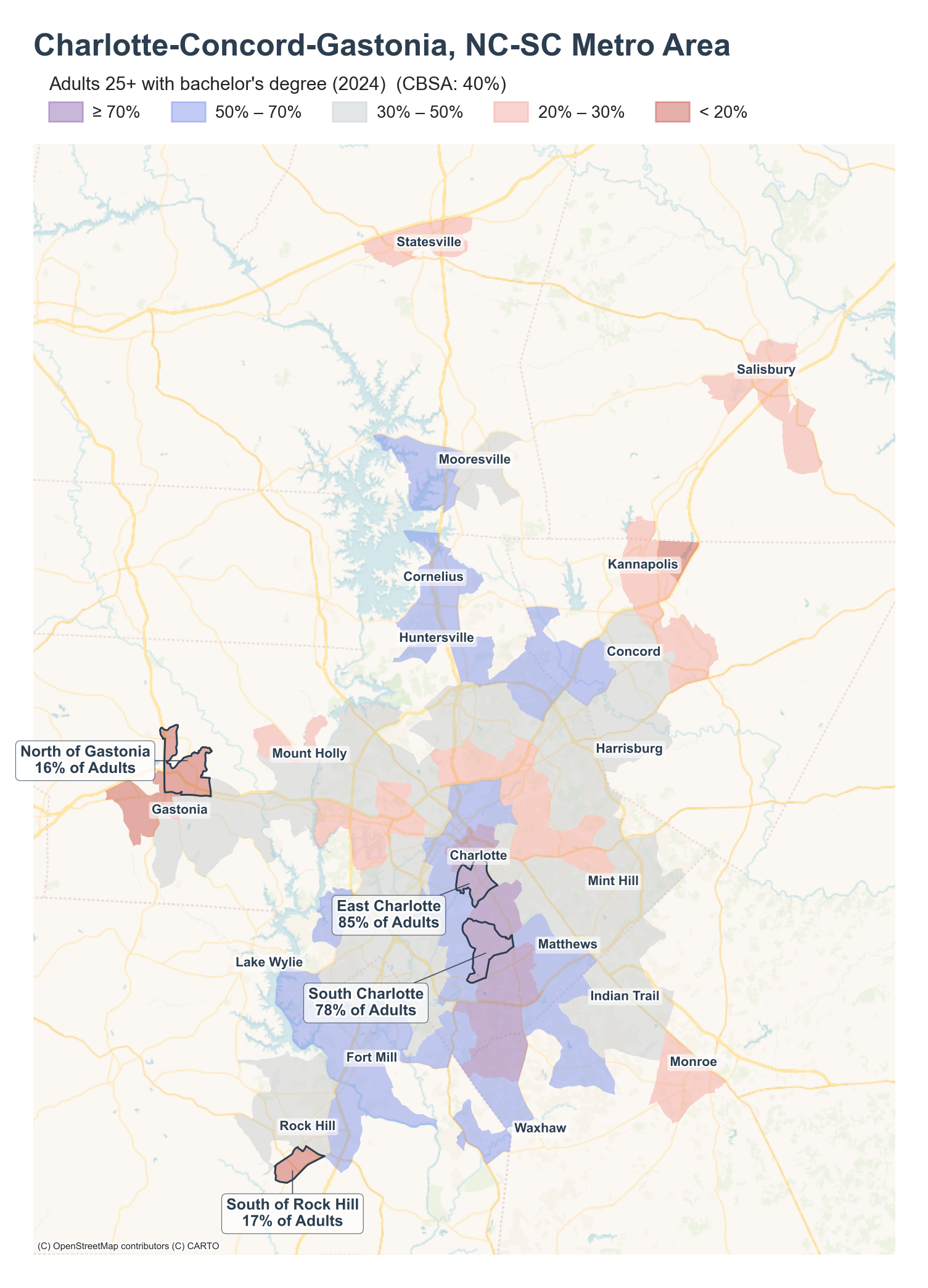 Adults 25+ with bachelor's degree (2024) by tract cluster