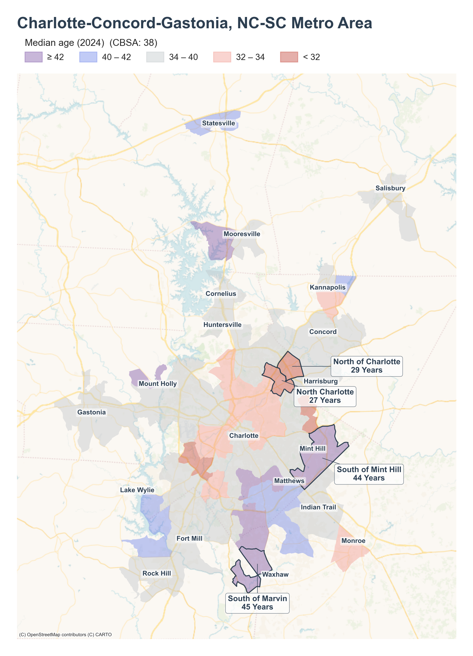 Median age (2024) by tract cluster