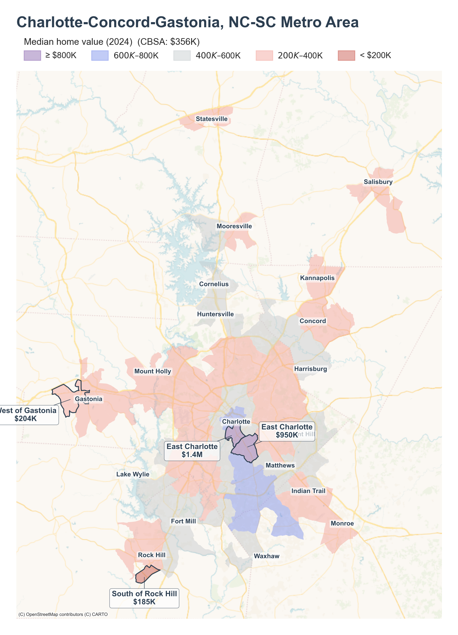 Median home value (2024) by tract cluster