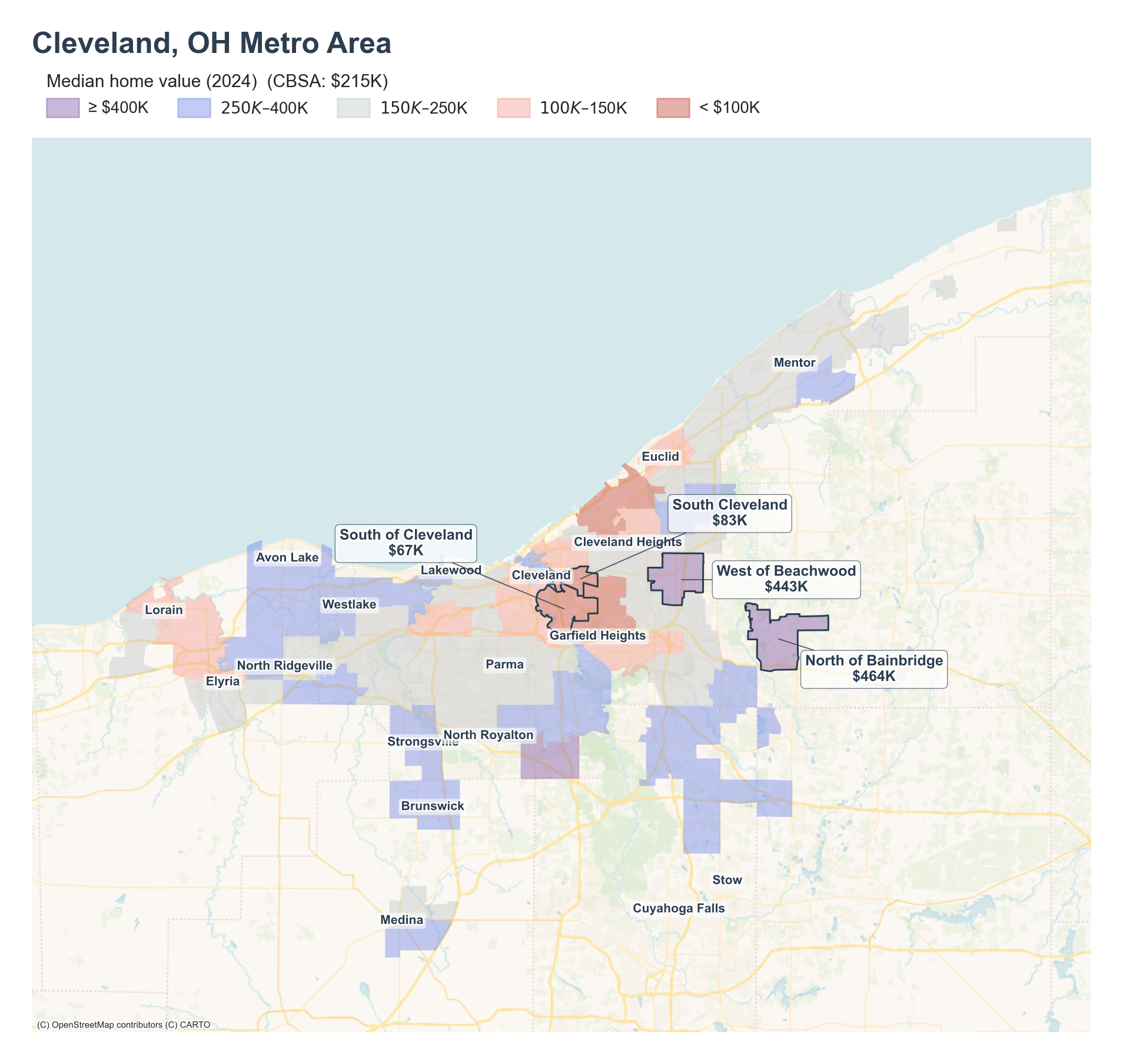 Median home value (2024) by neighborhood across the Cleveland metro