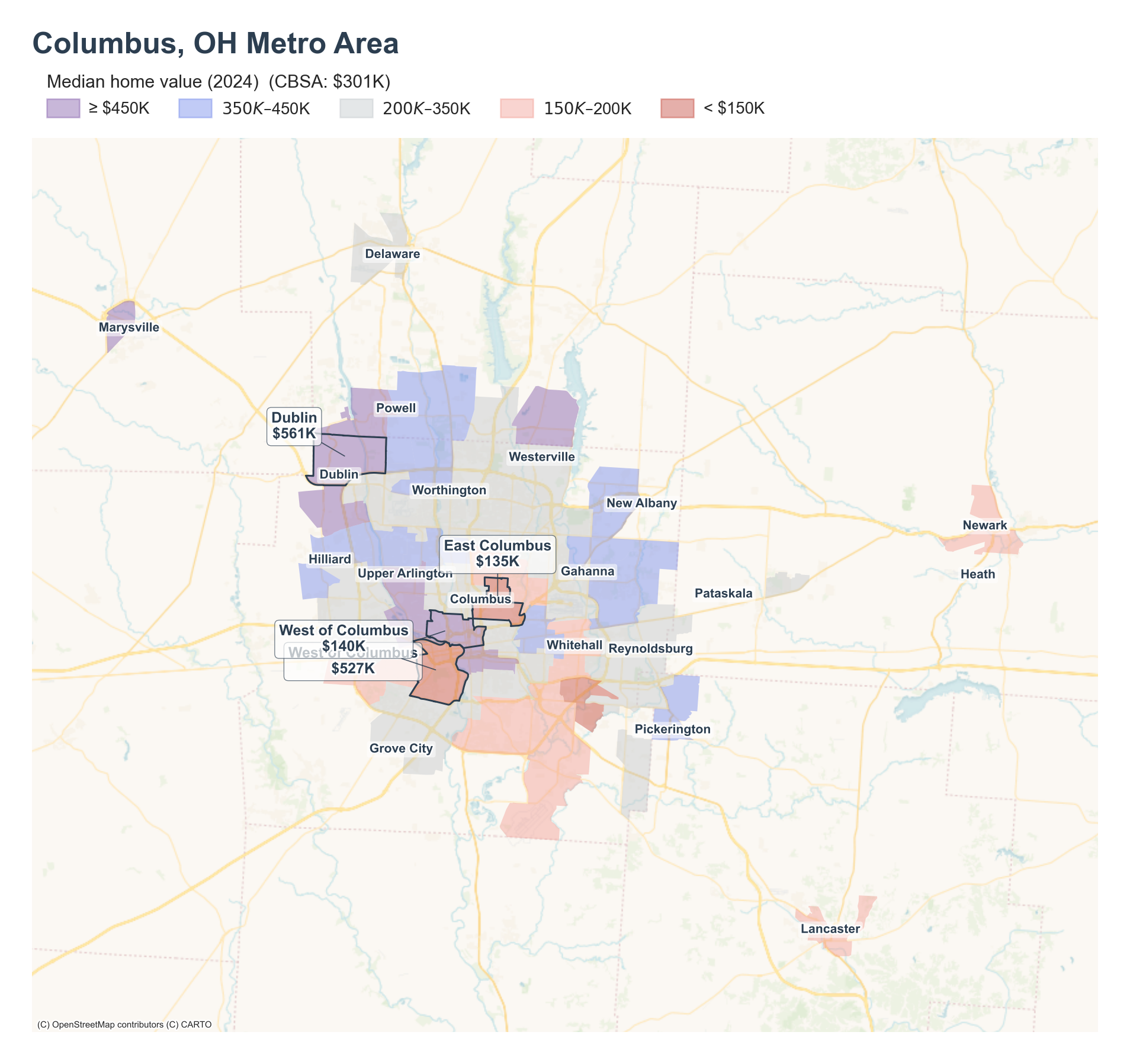 Median home value (2024) by neighborhood across the Columbus, OH metro