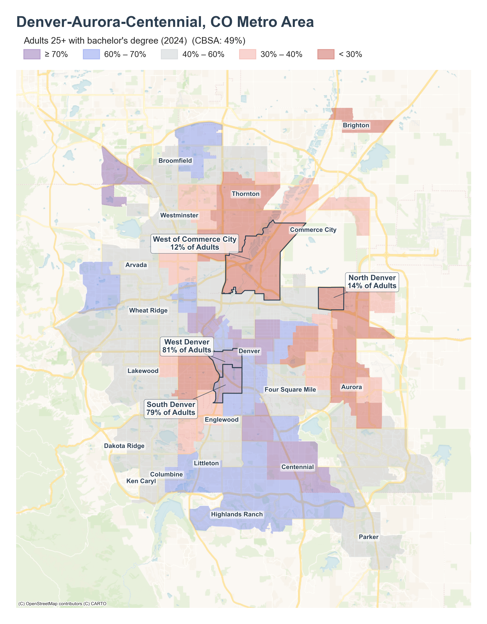 Adults 25+ with bachelor's degree (2024) by tract cluster