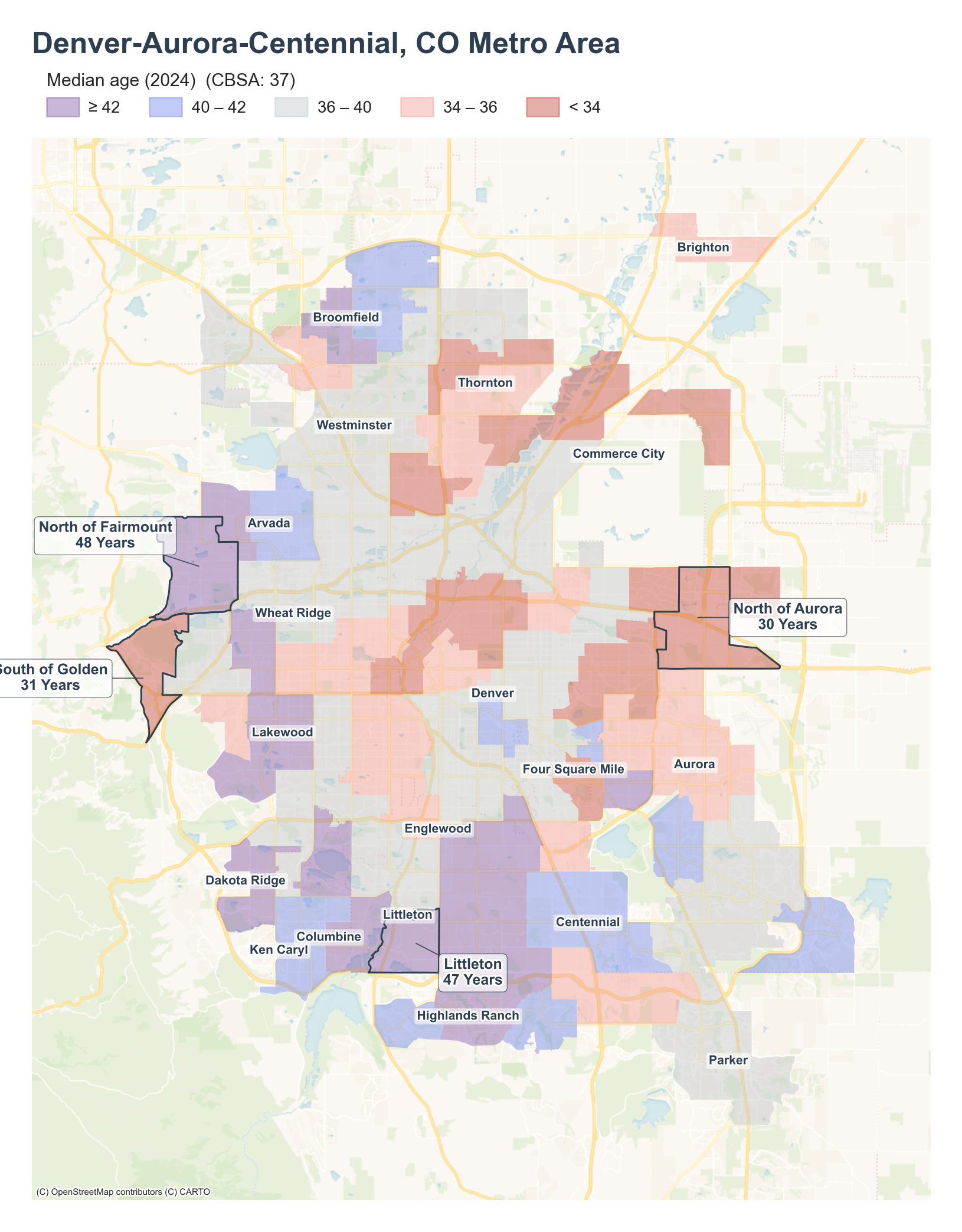 Median age (2024) by tract cluster