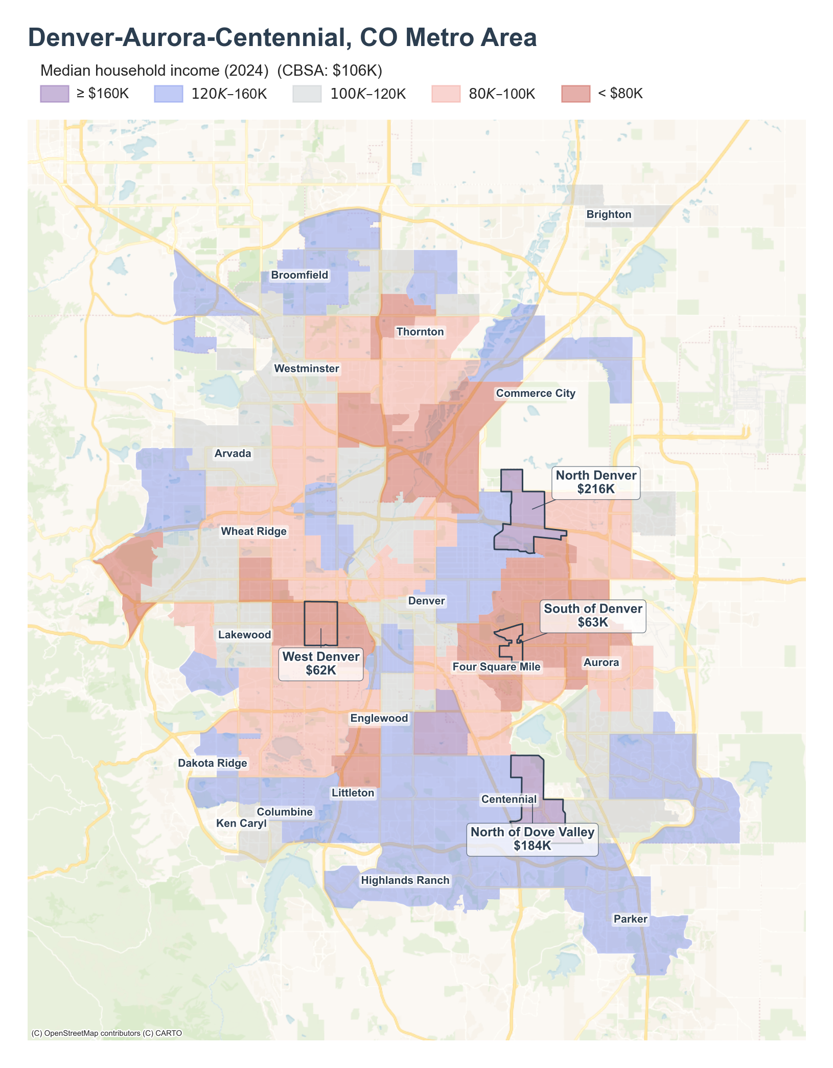 Median household income (2024) by tract cluster