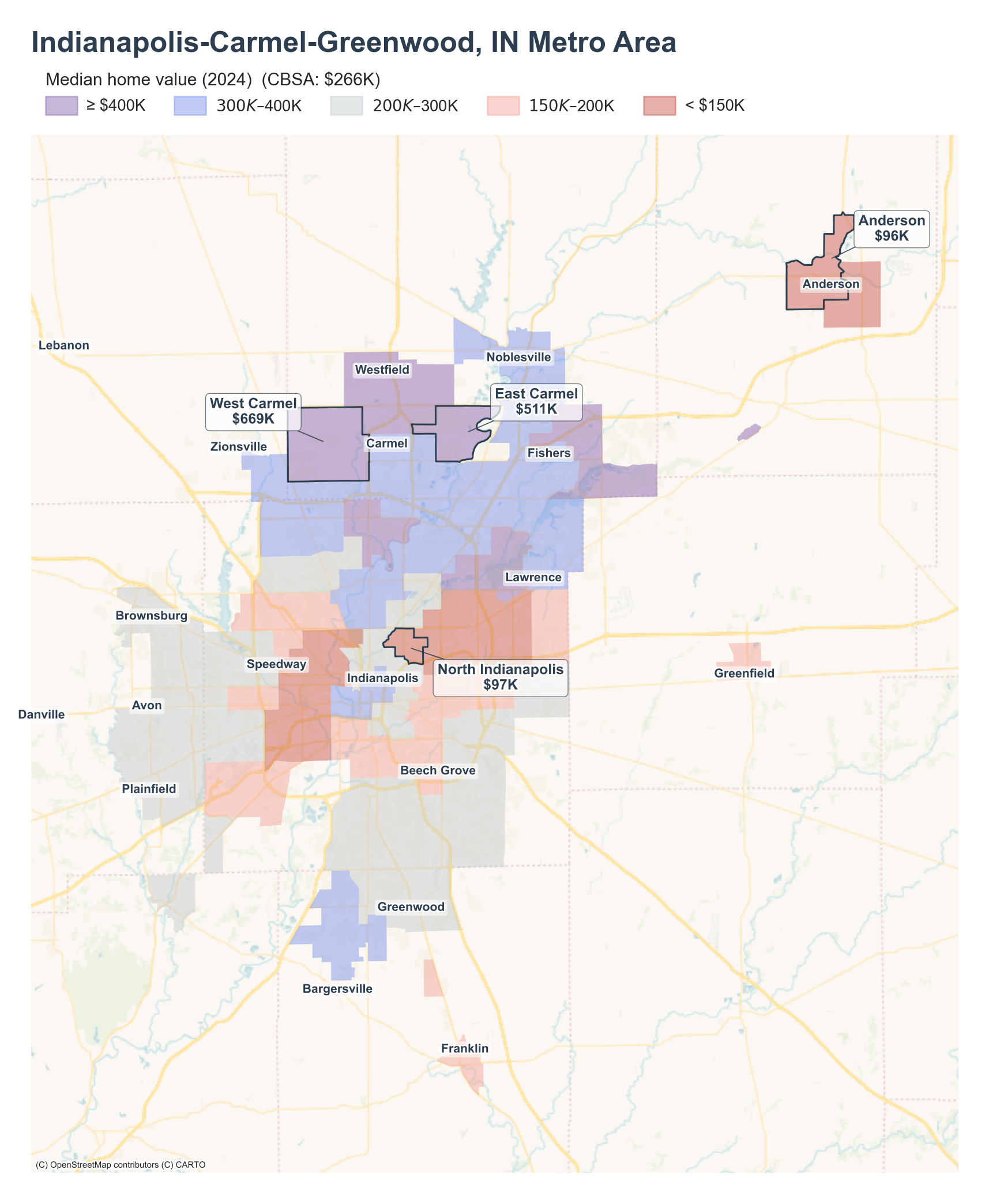Median home value (2024) by neighborhood across the Indianapolis metro