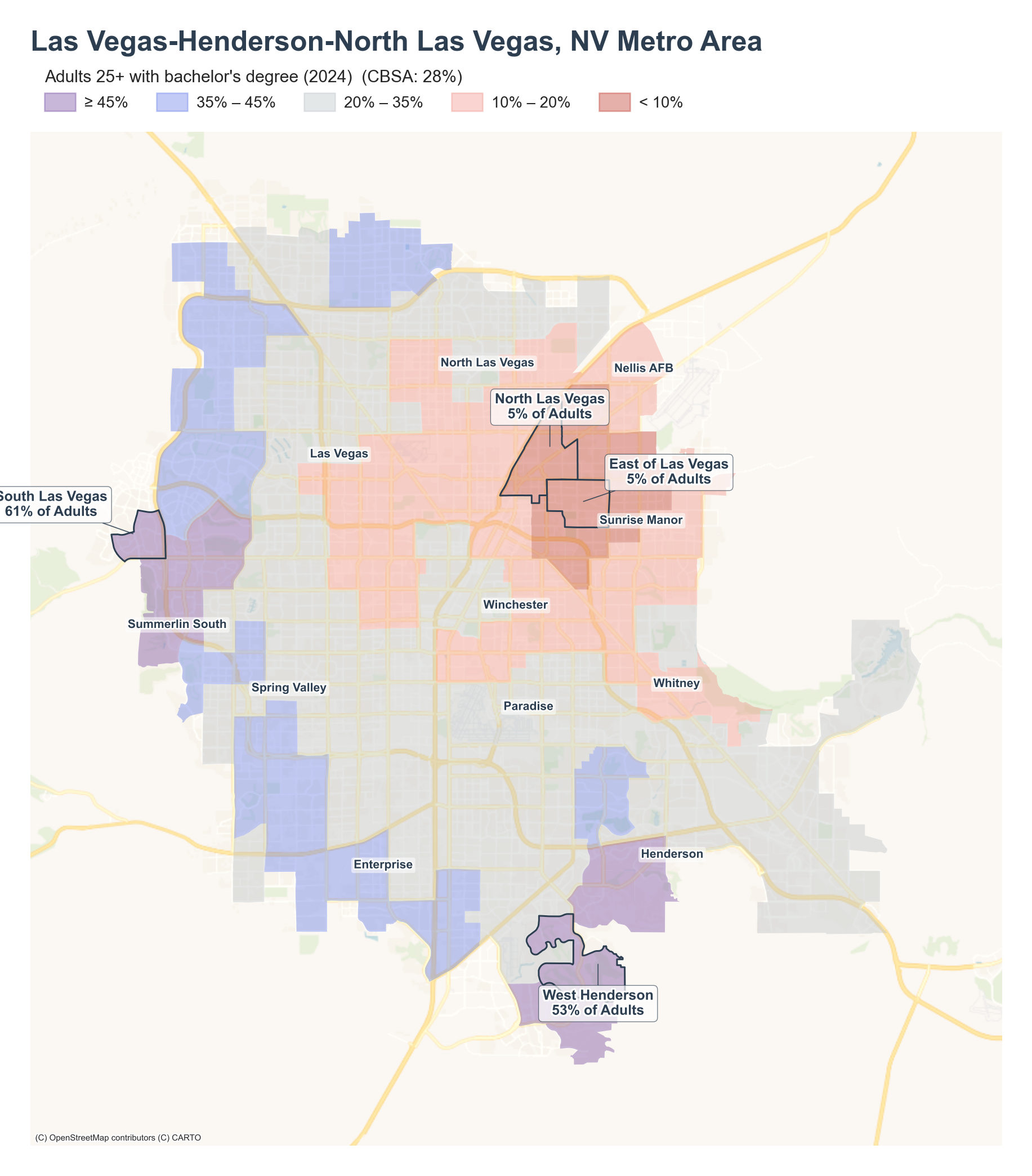 Adults 25+ with bachelor's degree (2024) by neighborhood across the Las Vegas–Henderson–Paradise metro
