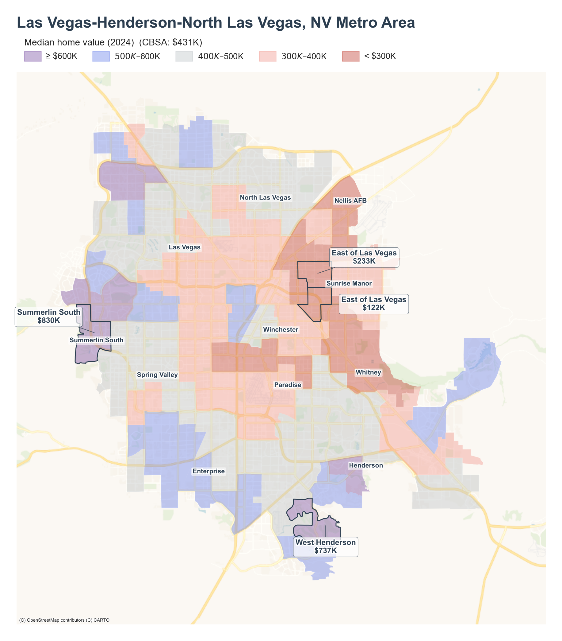 Median home value (2024) by neighborhood across the Las Vegas–Henderson–Paradise metro