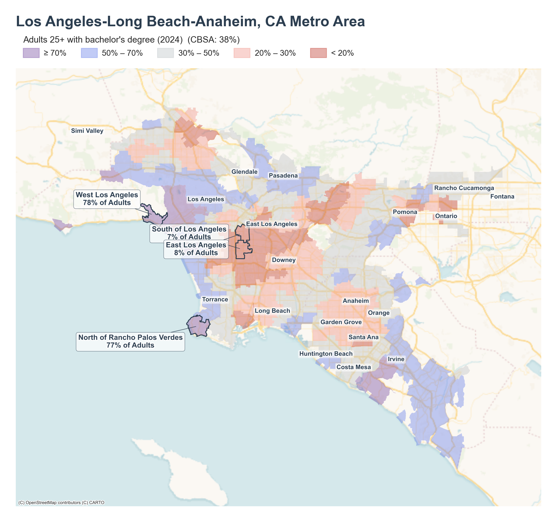 Adults 25+ with a bachelor's degree (2024) by neighborhood cluster