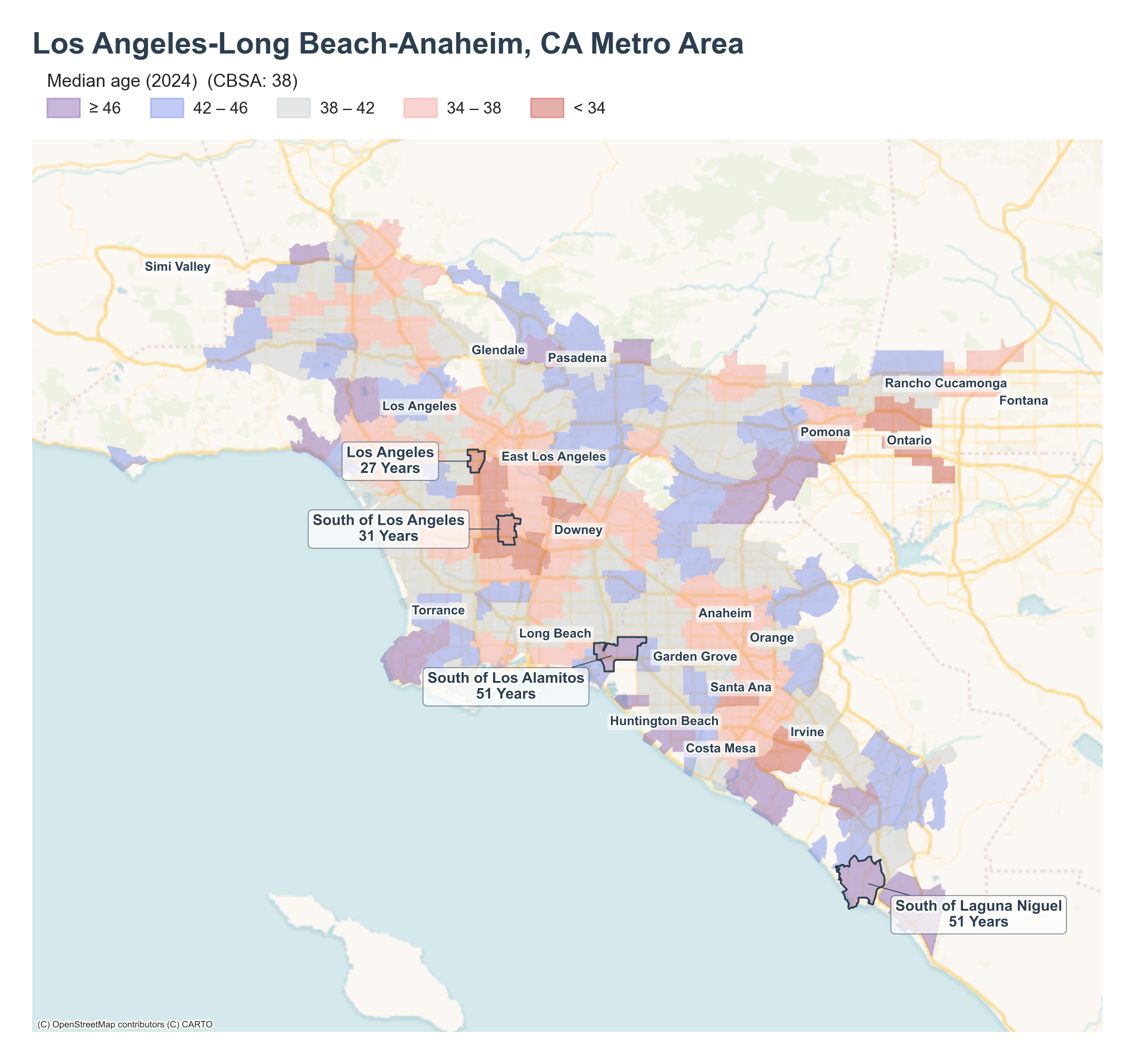 Median age (2024) by neighborhood cluster