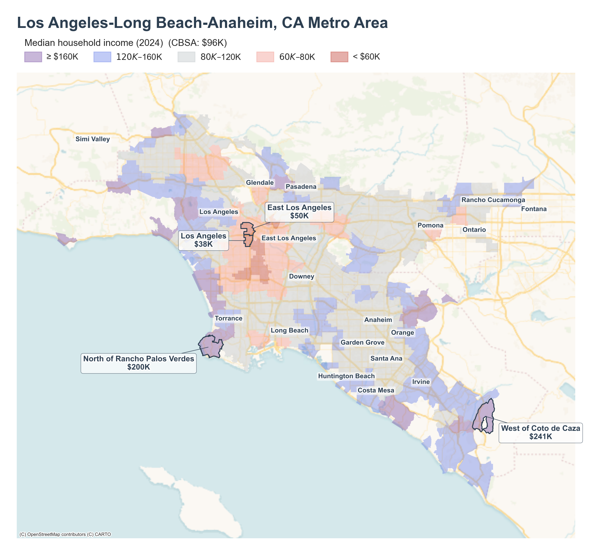 Median household income (2024) by neighborhood cluster
