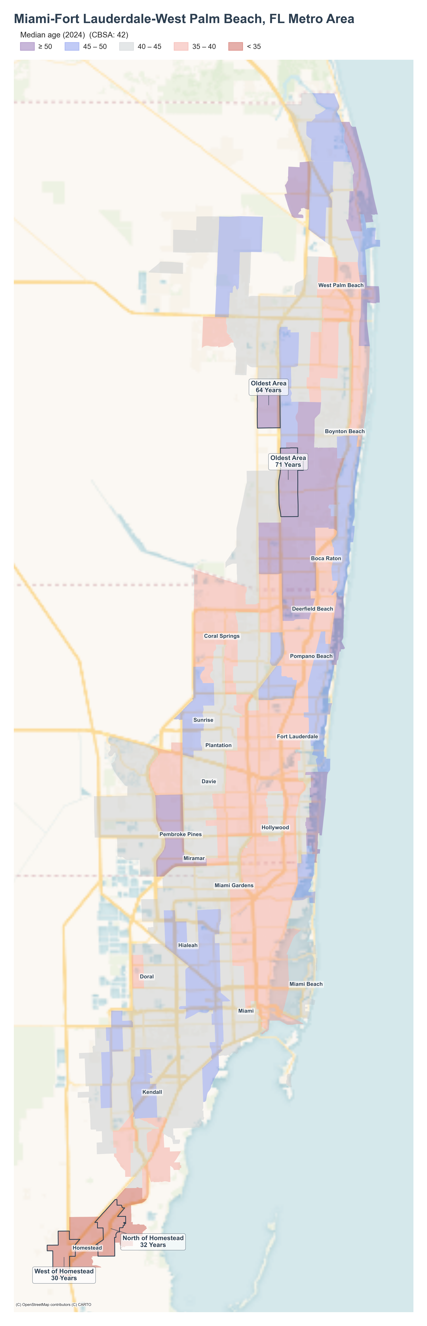 Median age (2024) by tract cluster