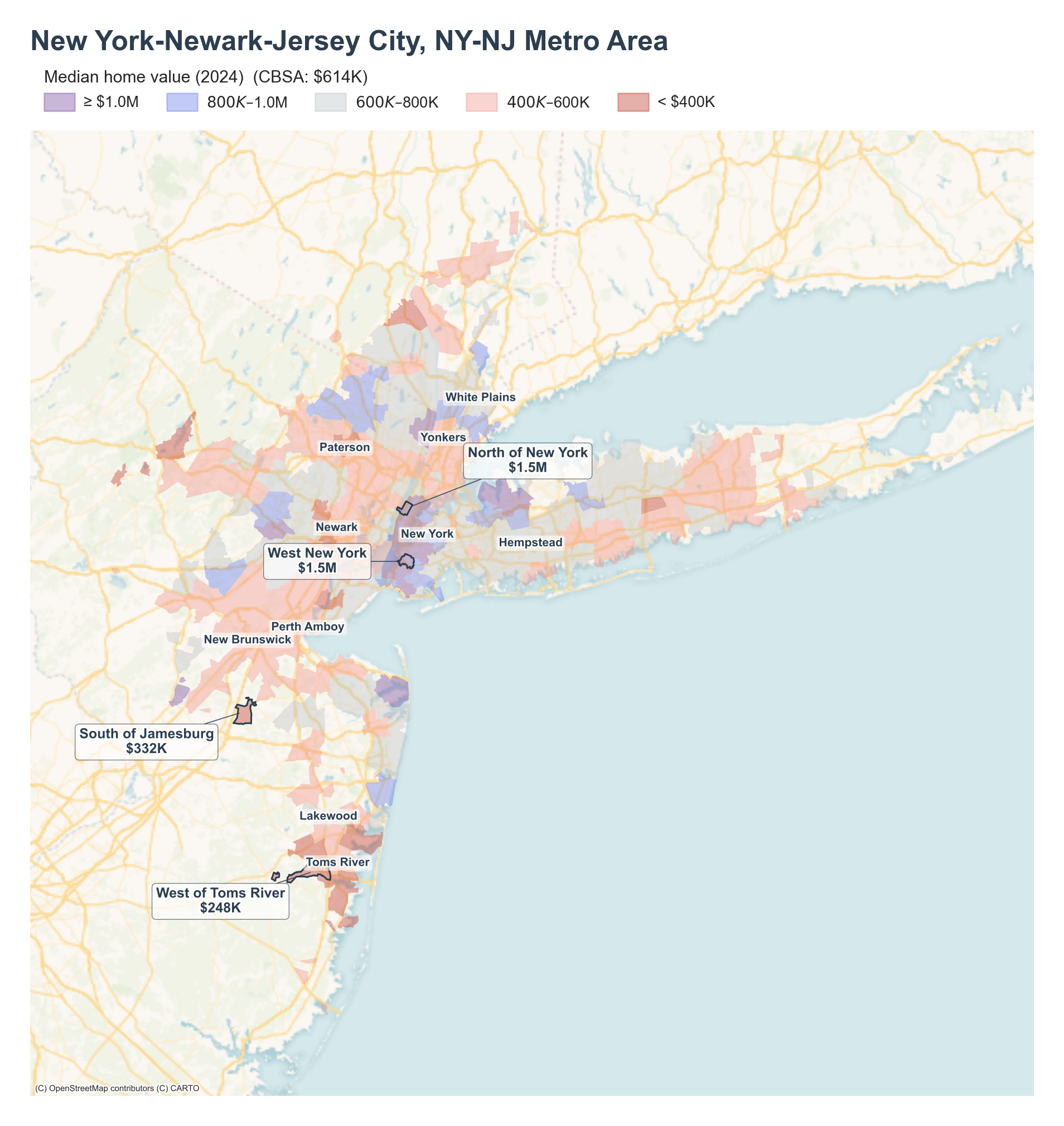 Median home value (2024) by neighborhood across the New York metro