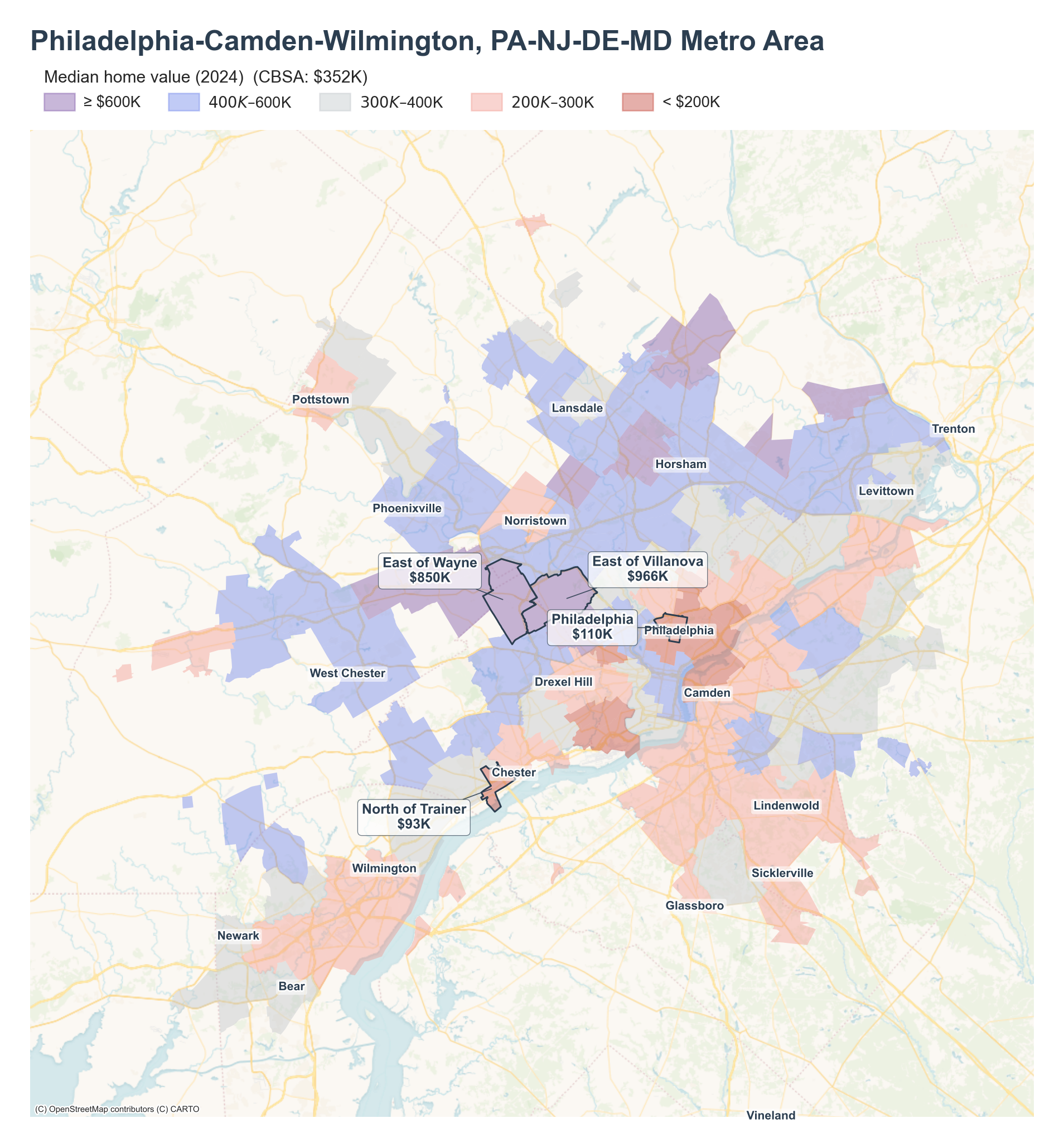 Median home value (2024) by neighborhood across the Philadelphia metro