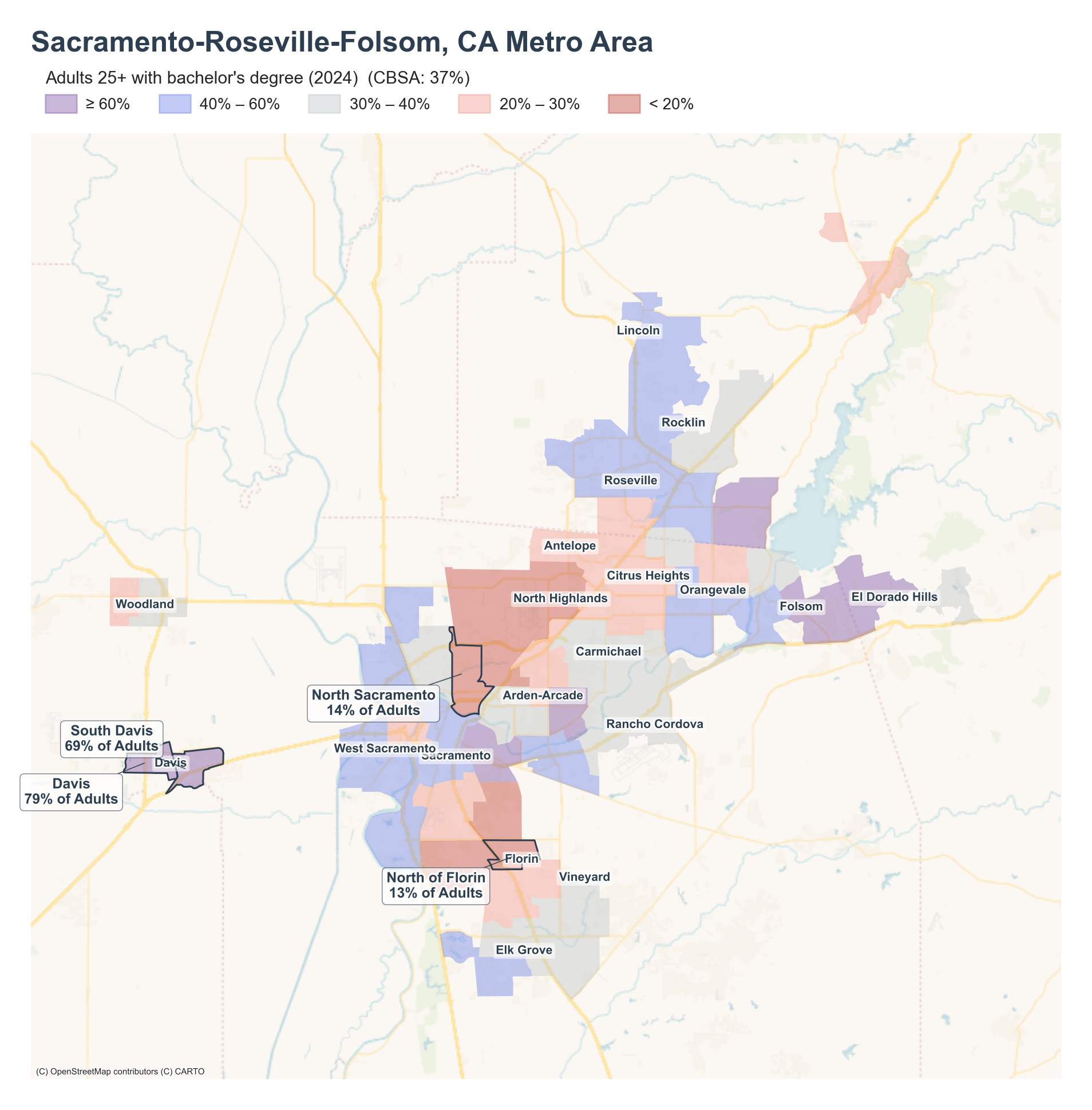 Adults 25+ with bachelor's degree (2024) by tract cluster