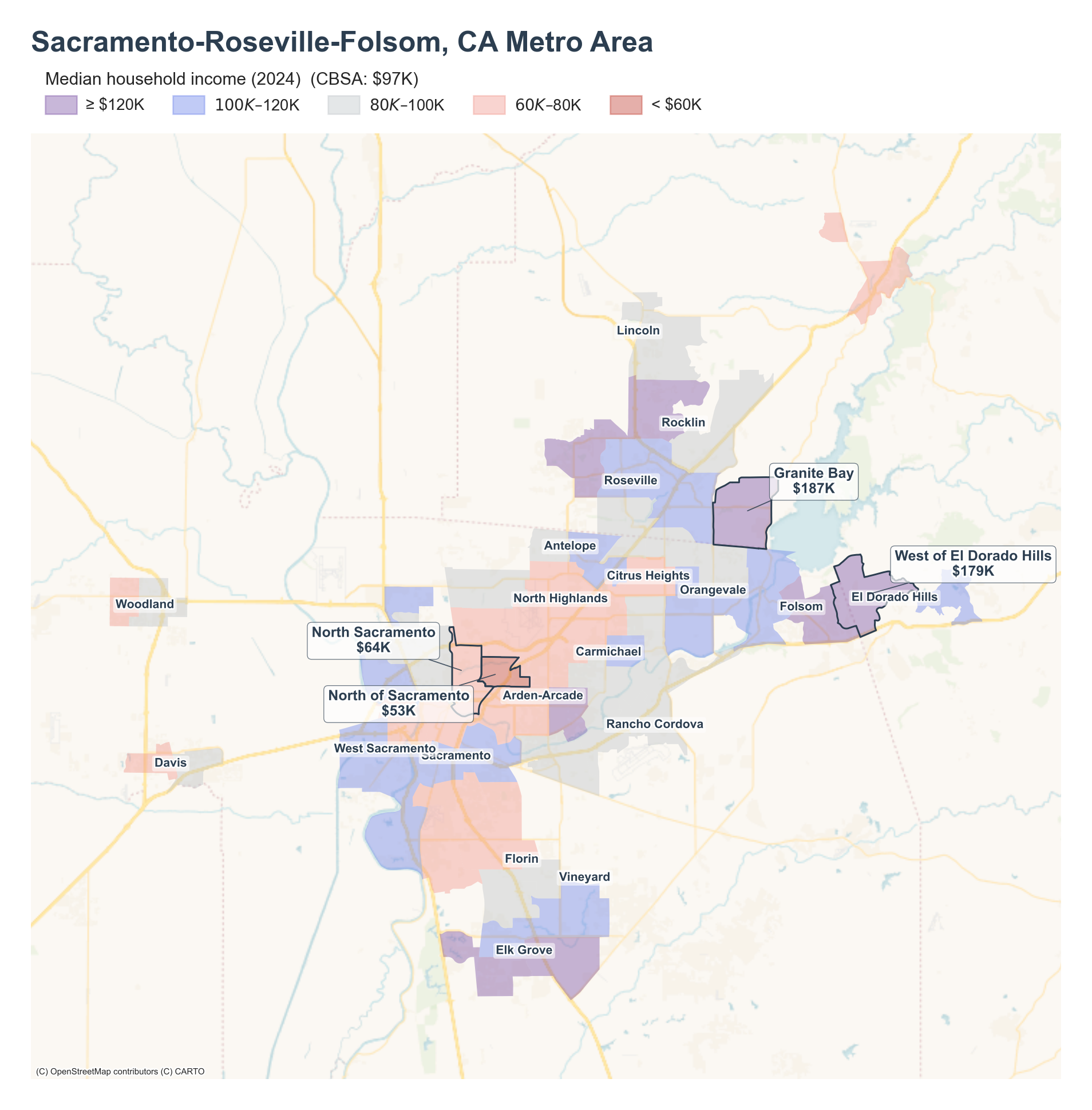 Median household income (2024) by tract cluster