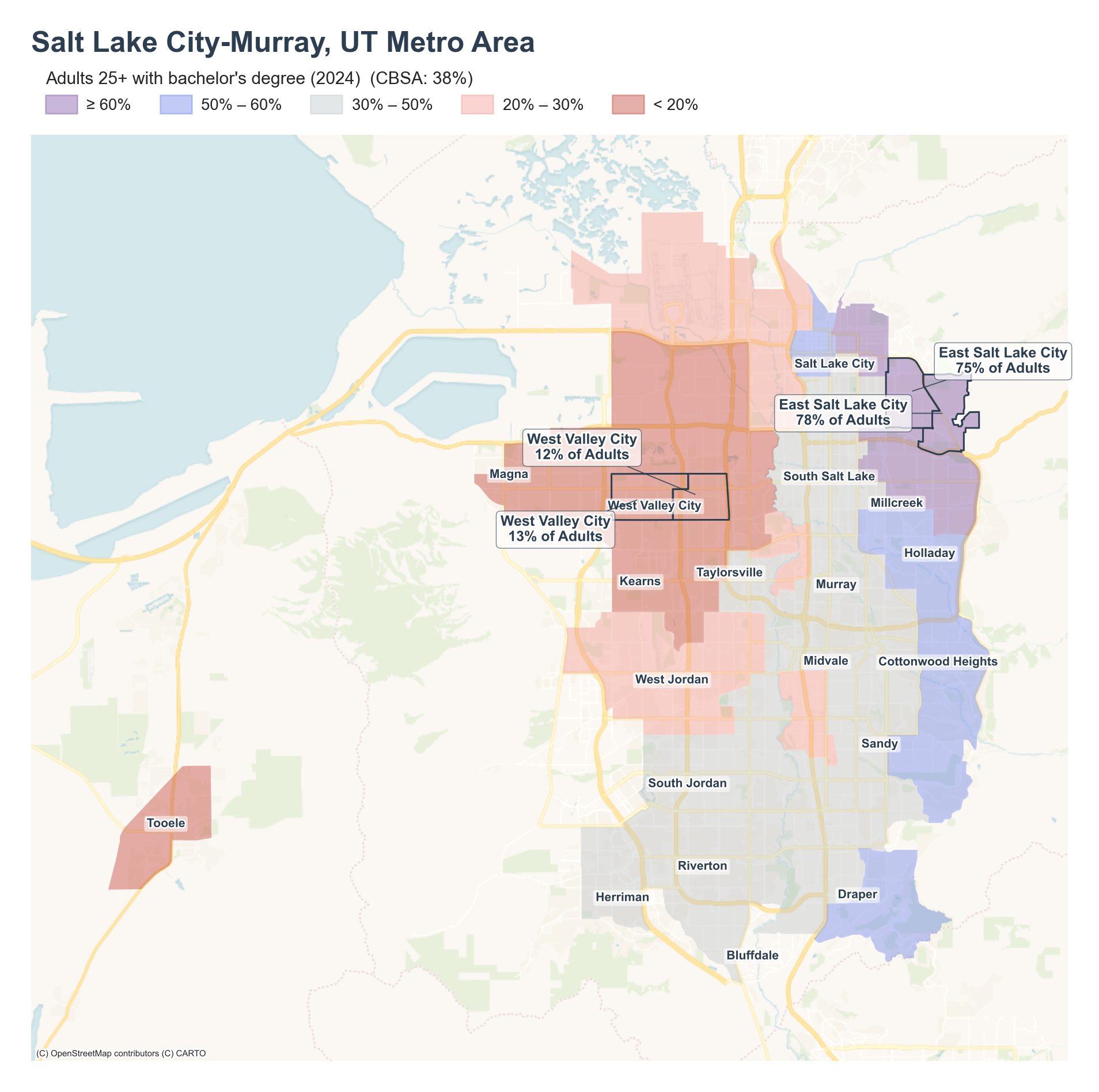 Adults 25+ with bachelor's degree (2024) by tract cluster