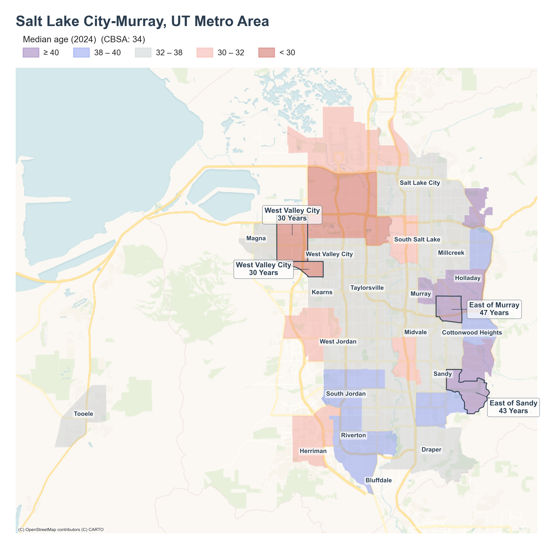 Median age (2024) by tract cluster