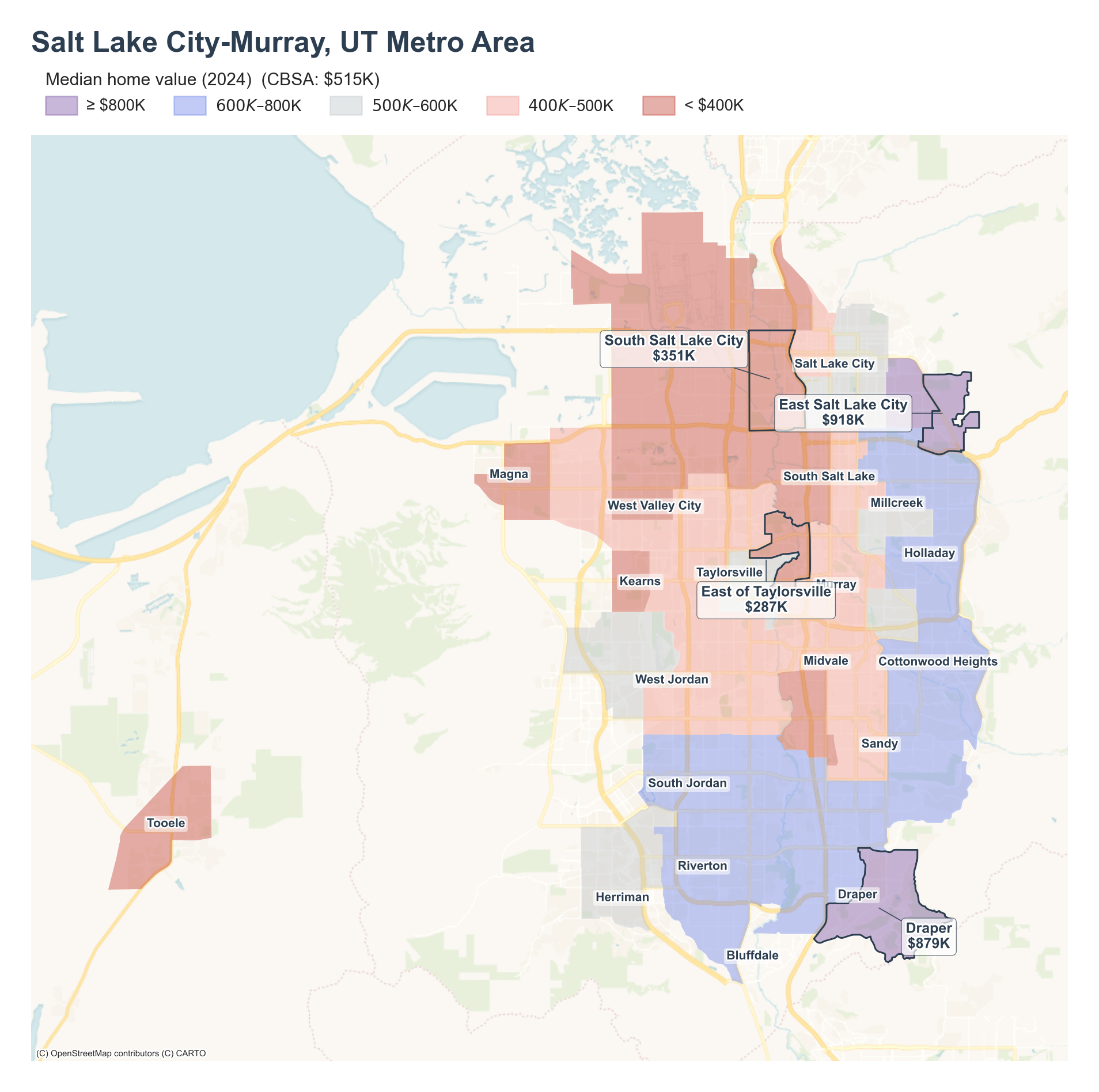Median home value (2024) by tract cluster