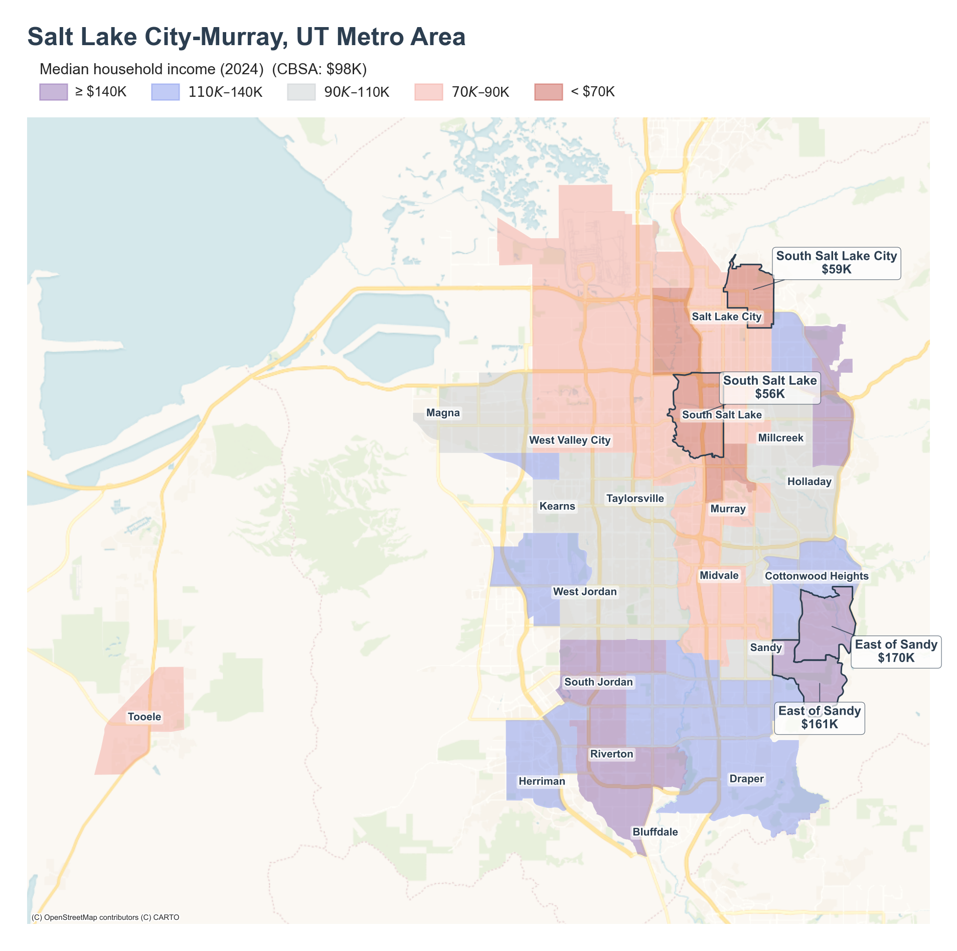 Median household income (2024) by tract cluster