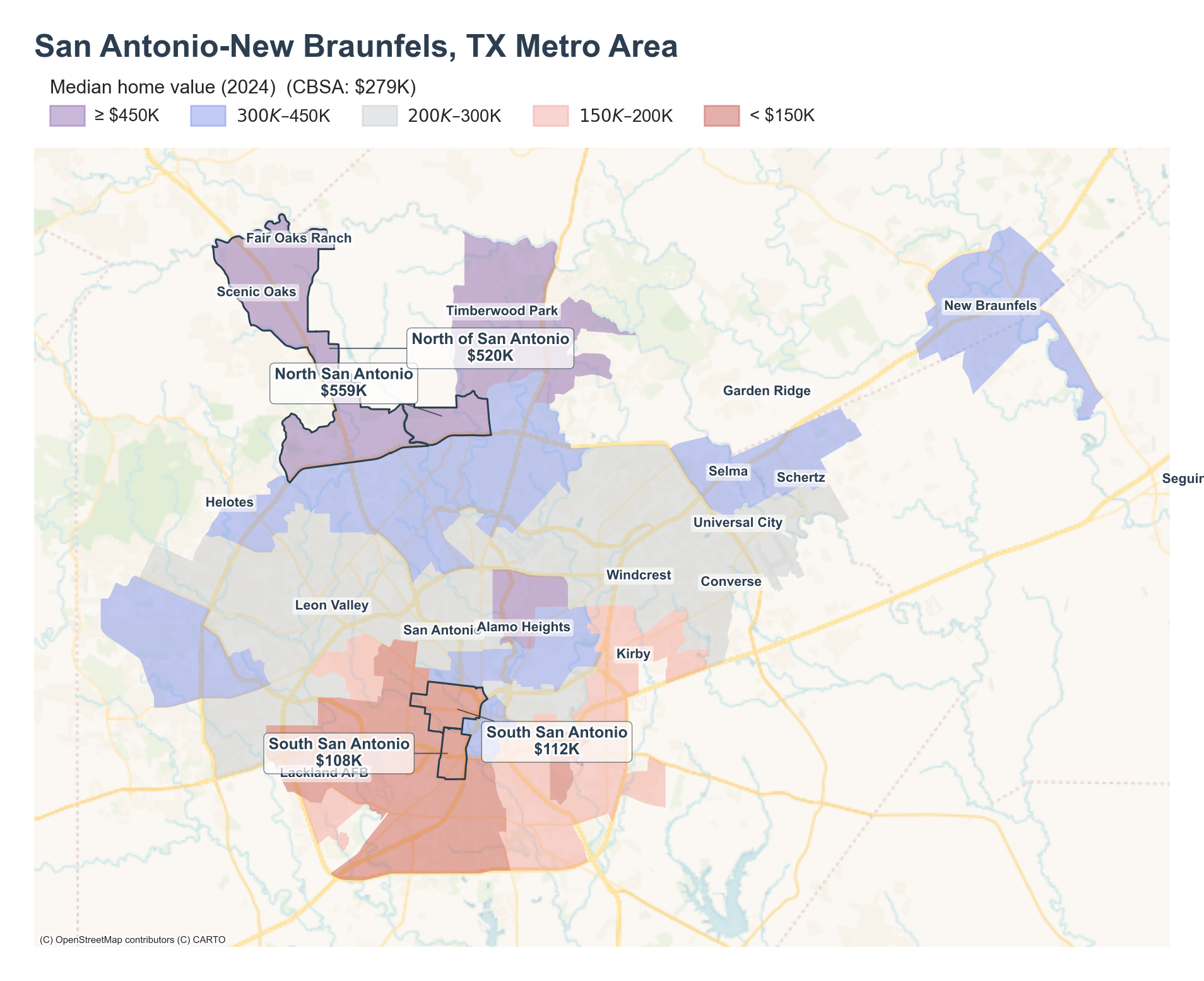 Median home value (2024) by neighborhood across the San Antonio metro