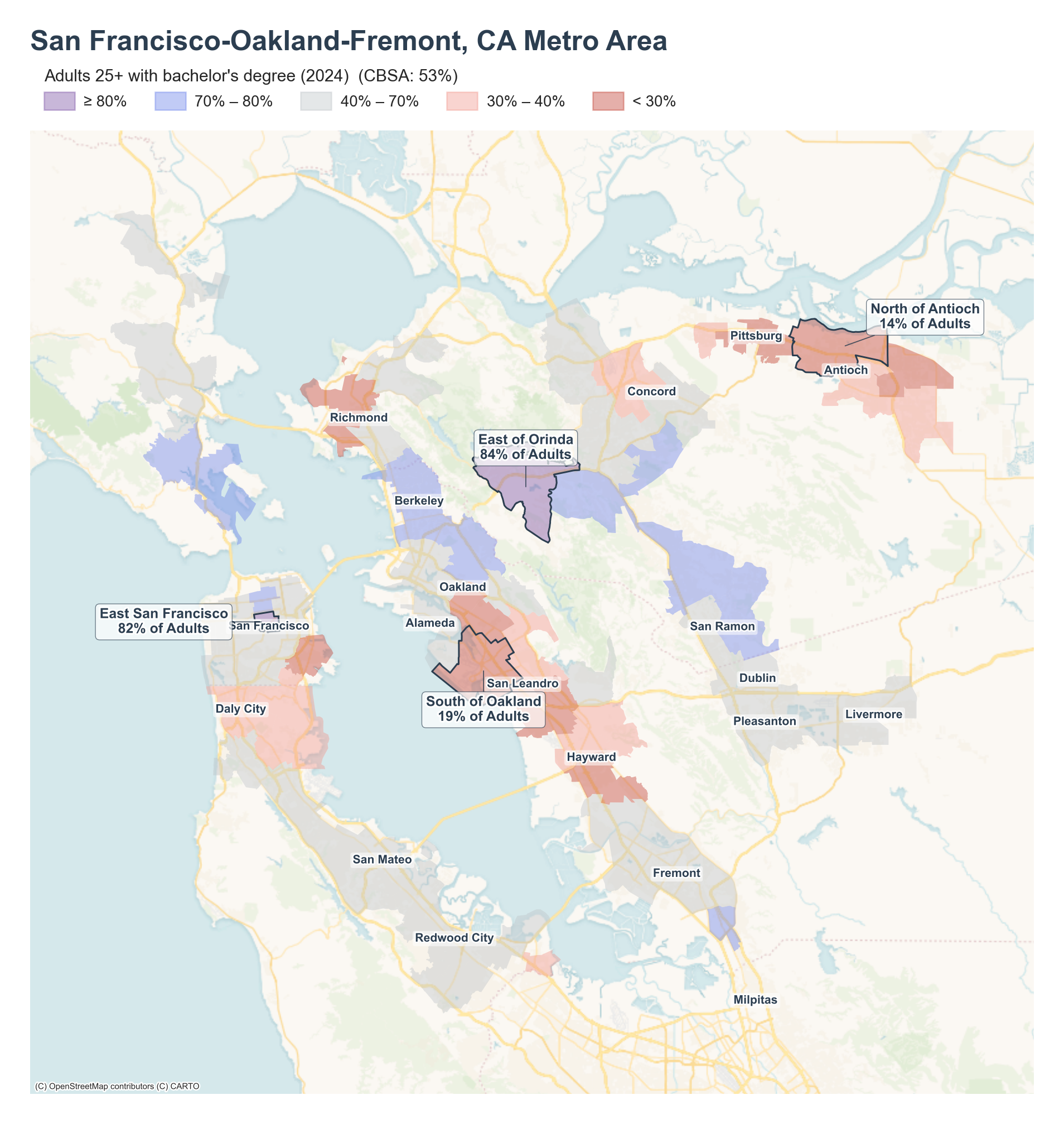 Adults 25+ with bachelor's degree (2024) by tract cluster