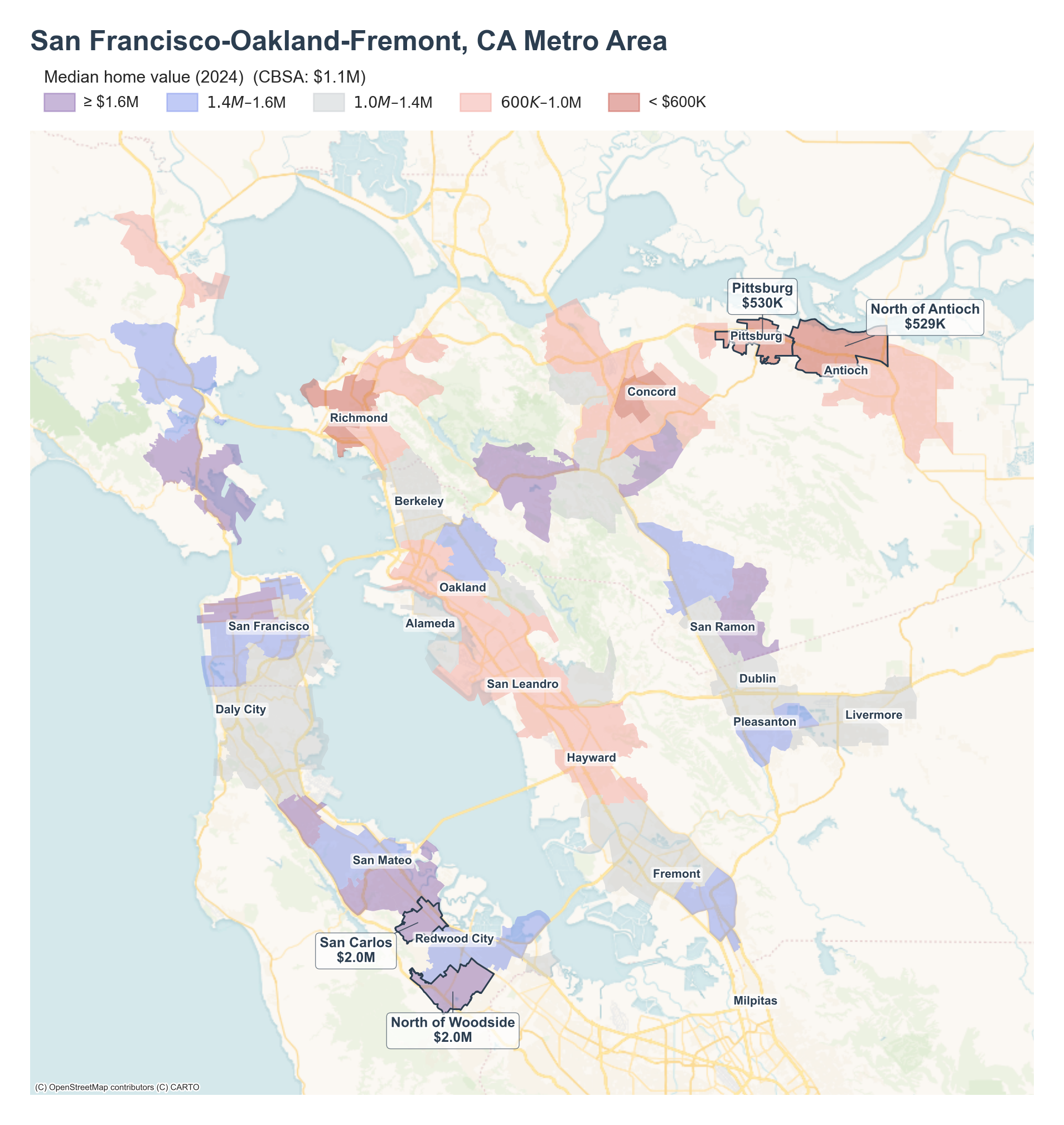 Median home value (2024) across the San Francisco–Oakland–Fremont metro