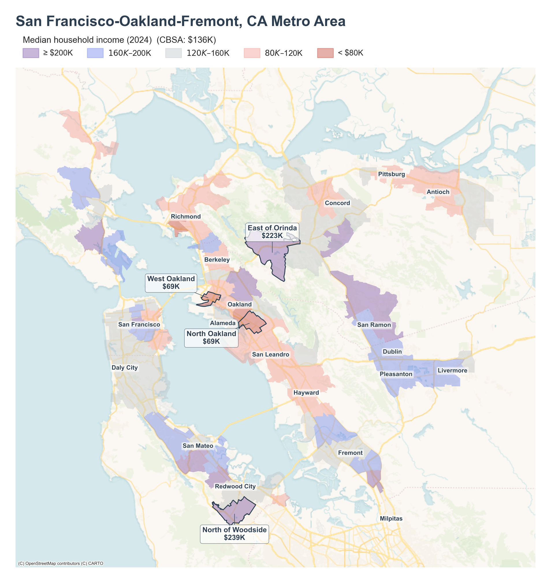 Median household income (2024) by tract cluster