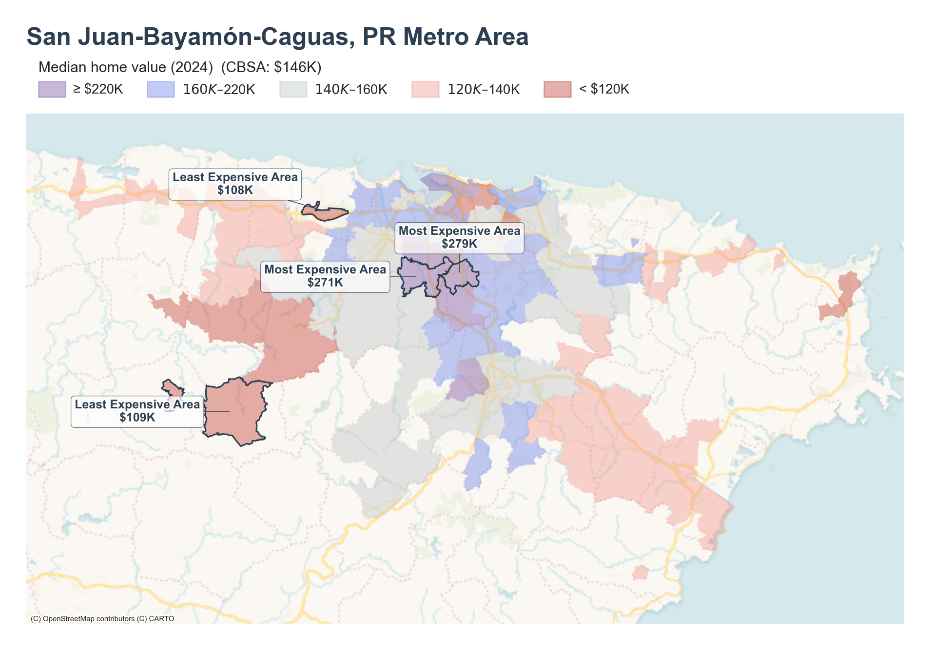 Median home value (2024) by neighborhood across the San Juan metro