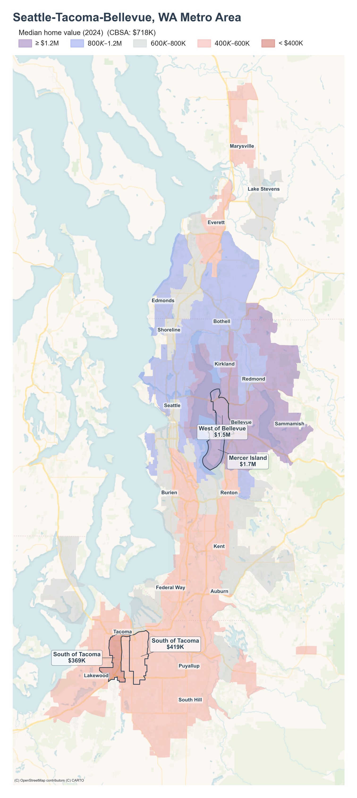 Median home value (2024) by neighborhood across the Seattle-Tacoma-Bellevue metro