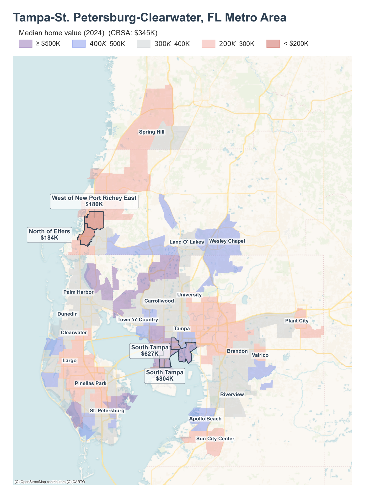 Median home value (2024) by neighborhood across the Tampa metro