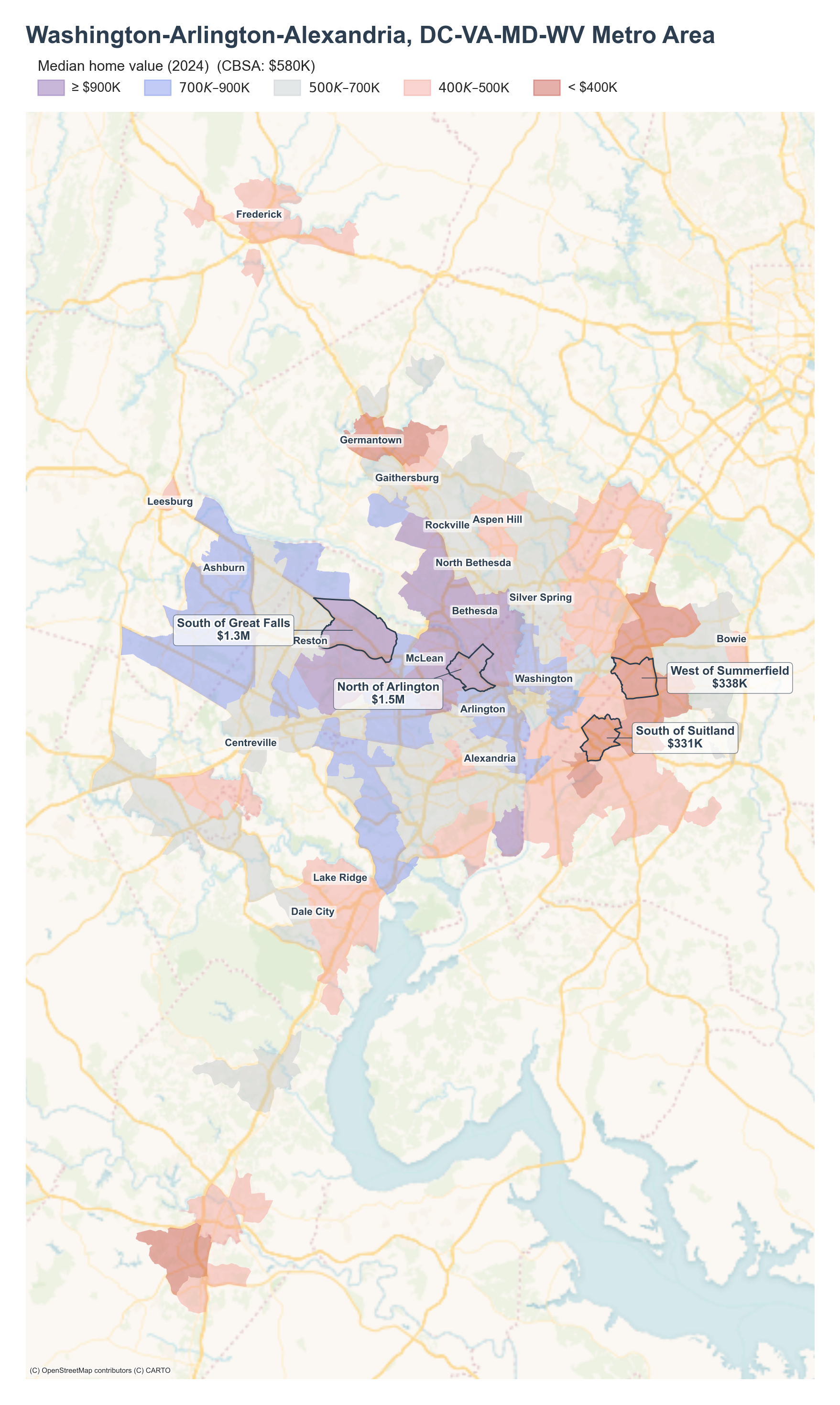 Median home value (2024) by neighborhood across the Washington, DC metro